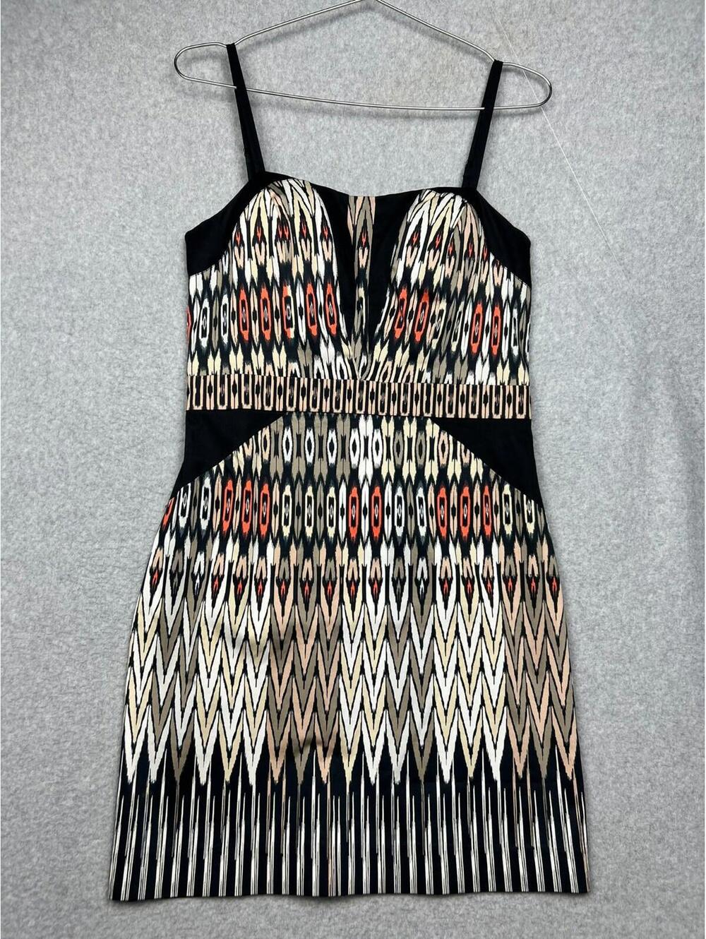 Y2K Bebe Mini Cocktail Dress Abstract Geometrical Print Bodycon Wmn size 10